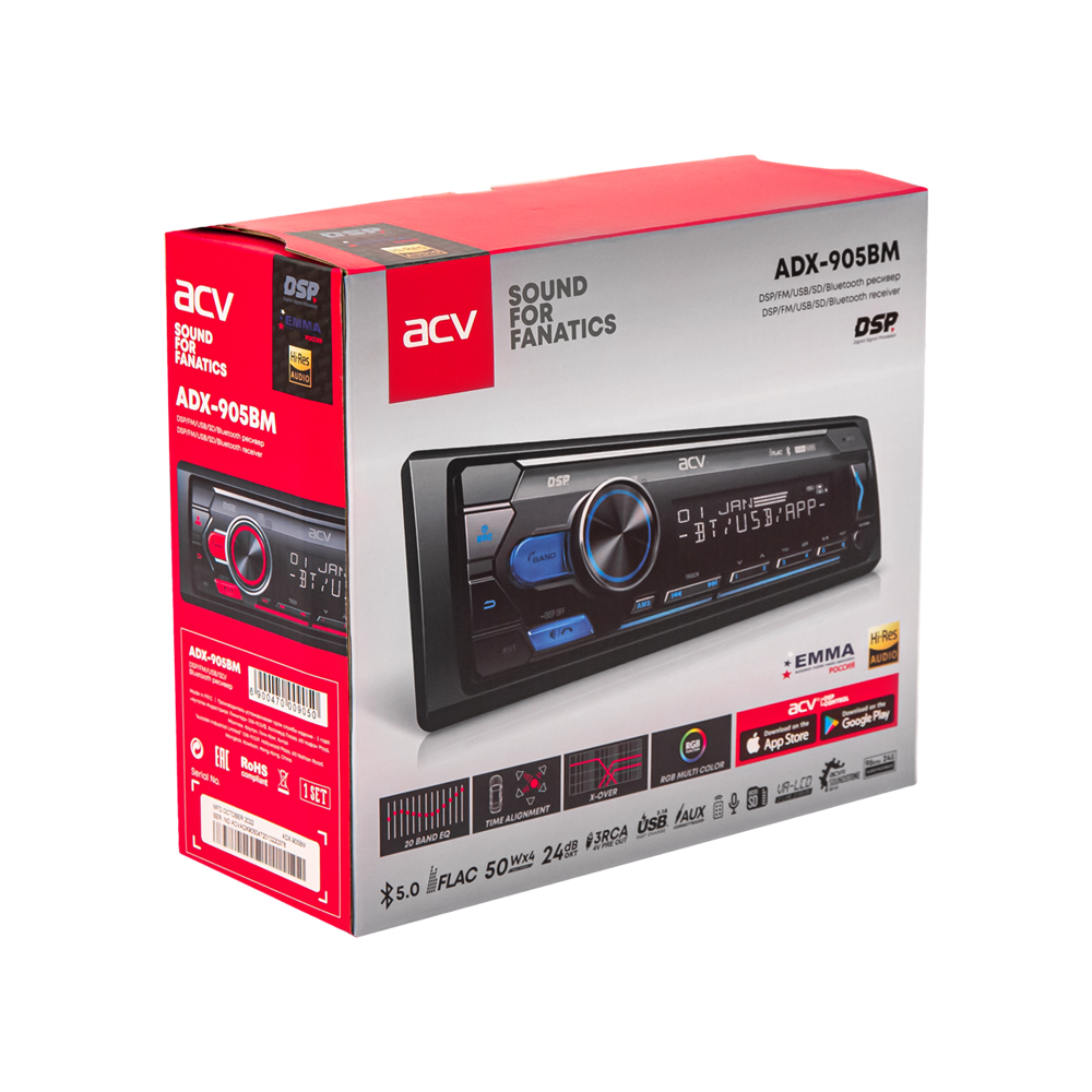 ACV | ADX-905BM DSP | 1din/мультицвет/FM/MP3/USB/BT/SD/FM/4*50 | 5