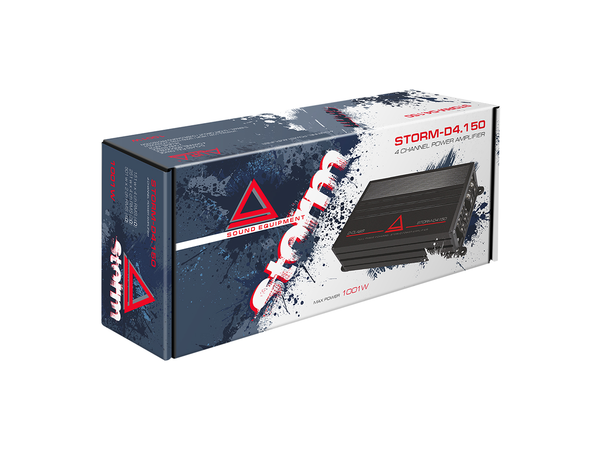 AurA | STORM-D4.150 | 4x150w (4 OHM), 4x250w (2 OHM), 2x500w (4 OHM), LPF/HPF/BPF | 6