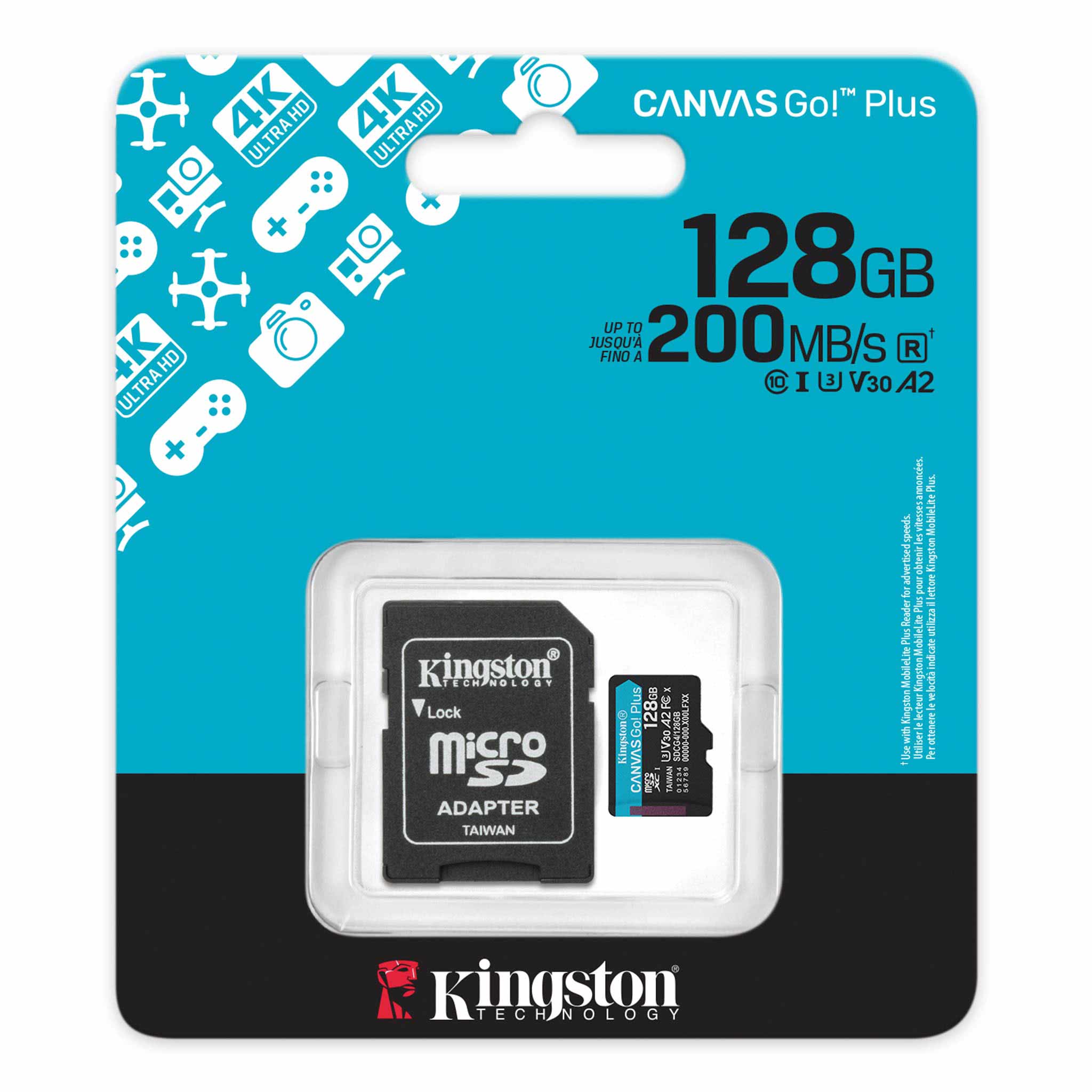 Kingston | 128Gb | Карта памяти MicroSD 128GB Class10 Canvas Go Plus A2 U3 V30(200 Mb/s)+SD адаптер| превью 1