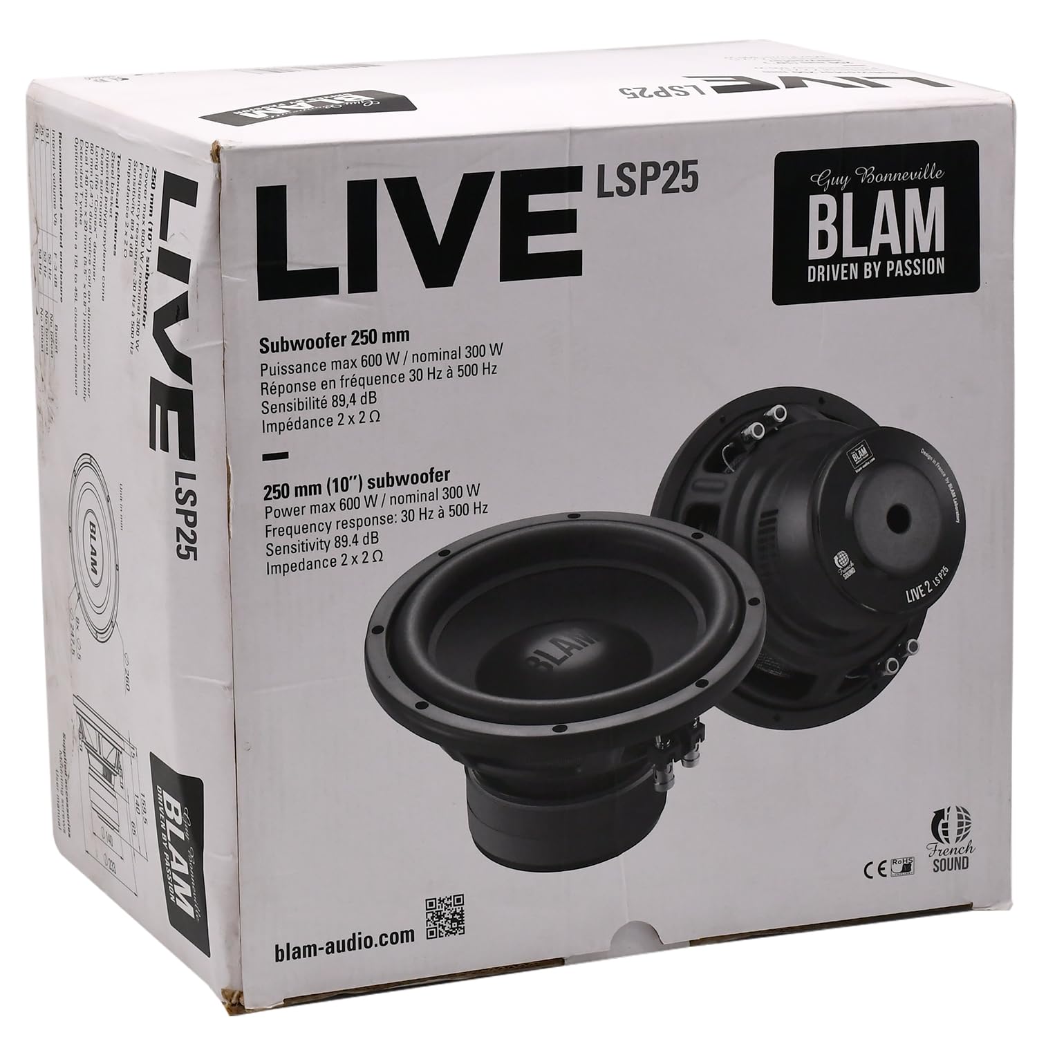 BLAM | LSP25 | сабвуферный динамик 10"(25см) 300/600Вт, 2+2Ом,89.7дБ 15л| 4