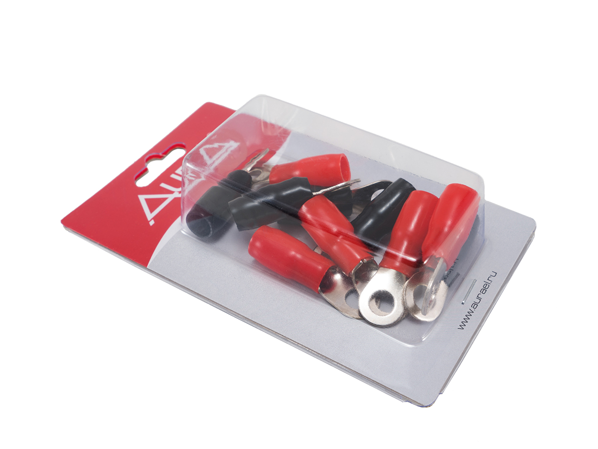 AurA | ACN-R208/10 | ЧЗ! Клемма силовая, кольцевая, 8 мм, 4Ga, 5 красных+5 черных, Nickel, блистер | превью 2