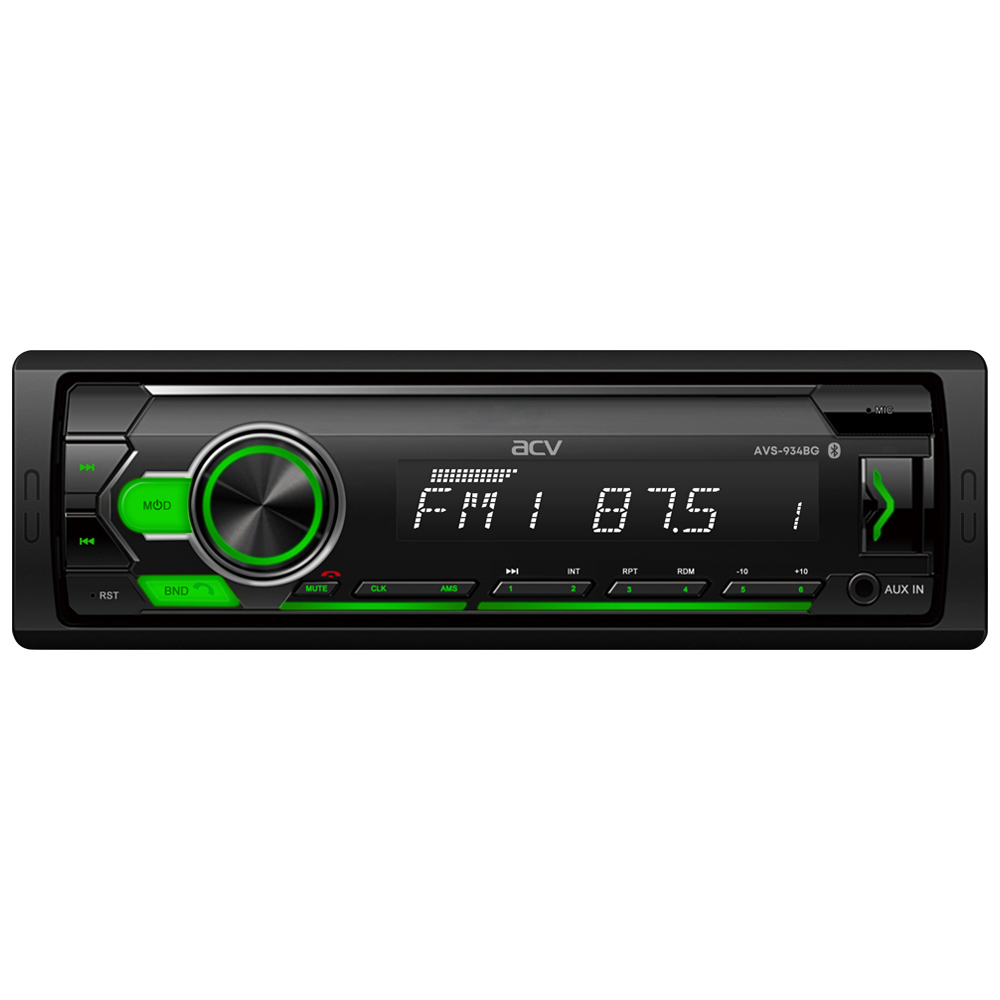ACV | AVS-934BG | 24V!!! 1din/зеленая/FM/MP3/2USB/BT/SD/FM/4*45/Bluetooth/фиксир.панель | 1