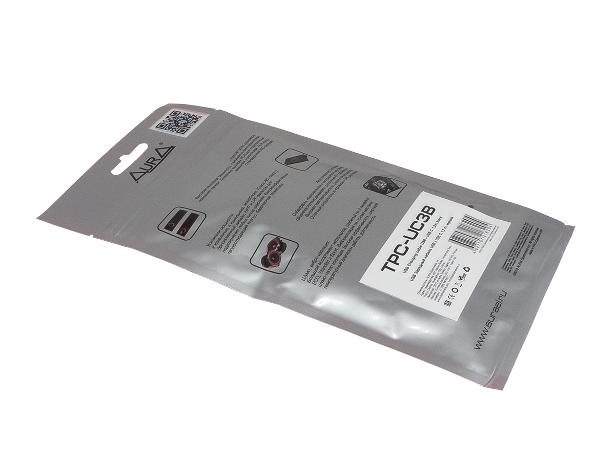 AurA | TPC-UC3B | Кабель USB 3в1, Lightning/MicroUSB/TYPE C, 1.2m, тканевая оплетка, черный | превью 3