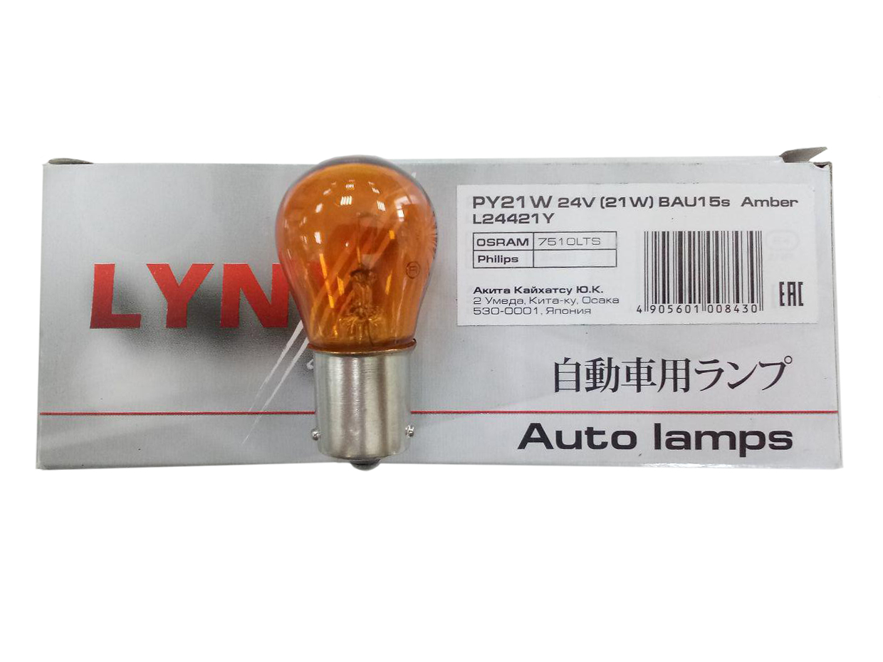 LYNX |  PY21  | 24V 21W YELLOW лампа указатель поворота передние, задние (L24421Y) уп. 10 шт | превью 2