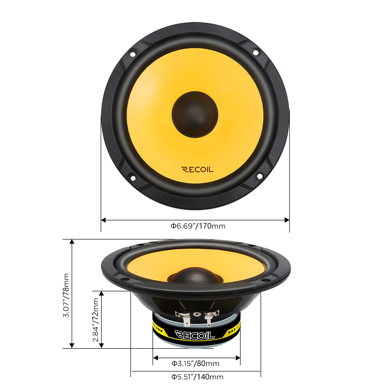Recoil | RLM65 | комп. акустика, 6.5”(170 mm), 4Ом, 45-20000 Гц,  RMS/Peak -40W/80W  | 5