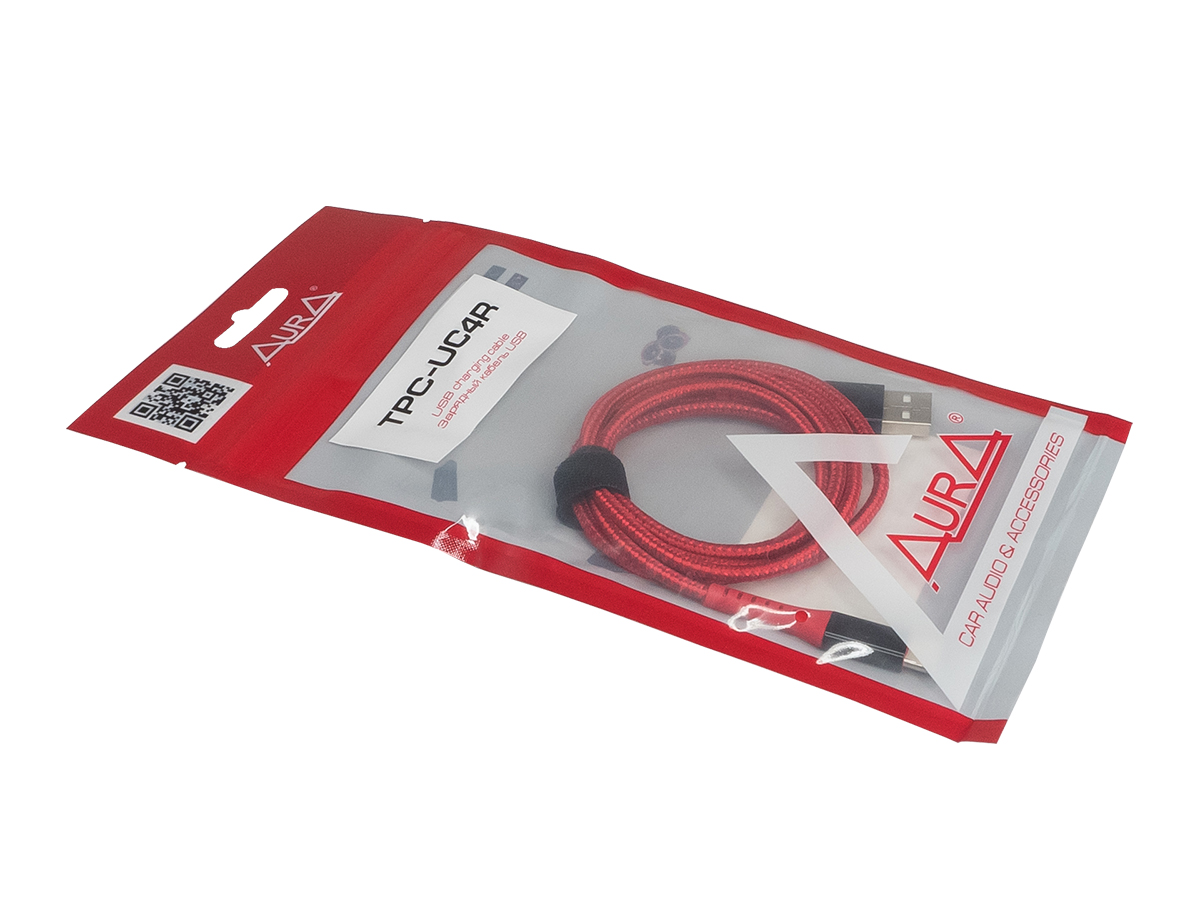 AurA | TPC-UC4R | Кабель USB 3в1, Lightning/MicroUSB/TYPE C, 1.2m, тканевая оплетка, красный | превью 2