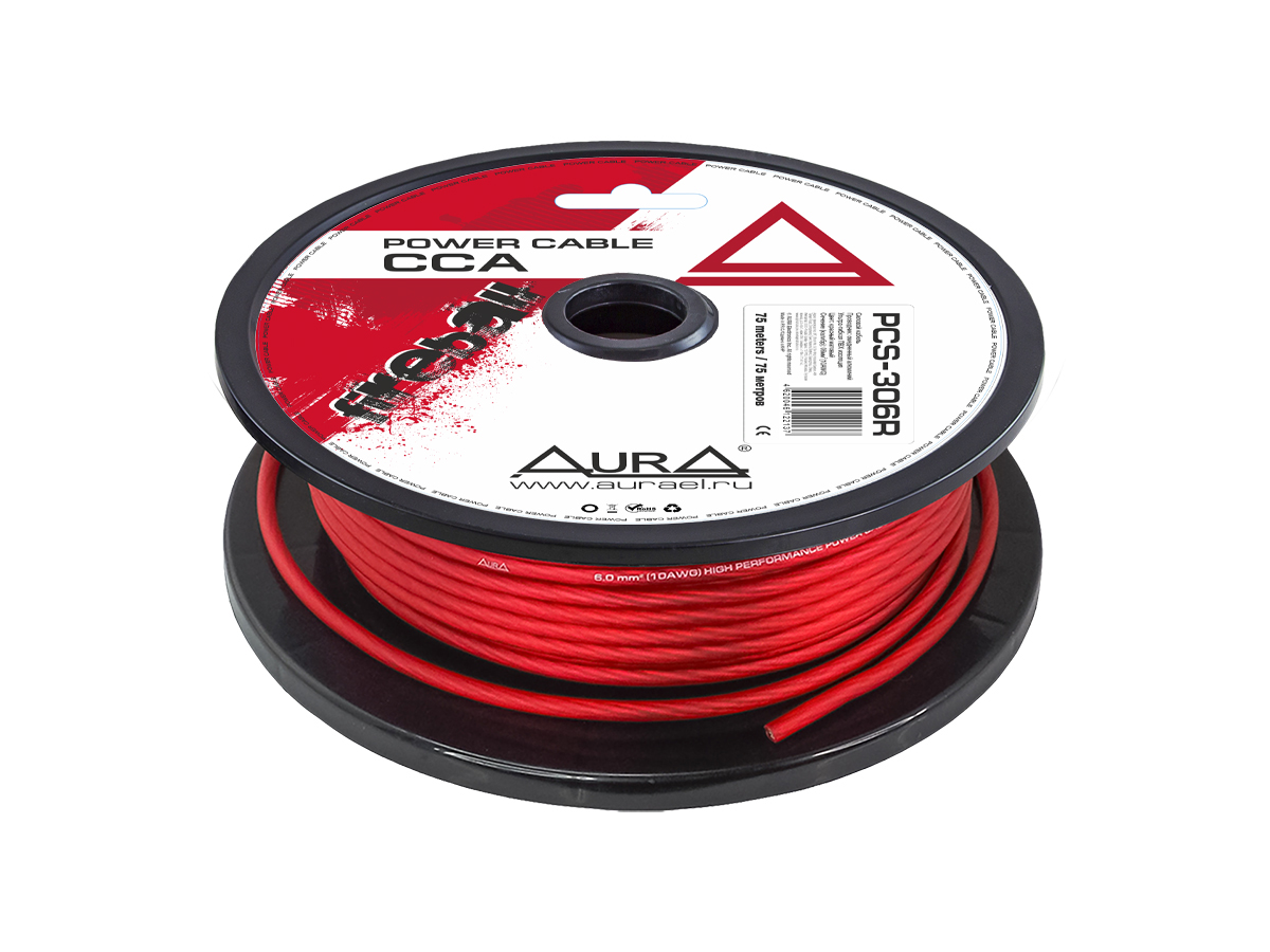 AurA | PCS-306R | 10GA (6мм²), ОПТ КРАТНО БУХТАМ !!! (75м.), цена за 1 метр, красный, бухта 75м. | 1
