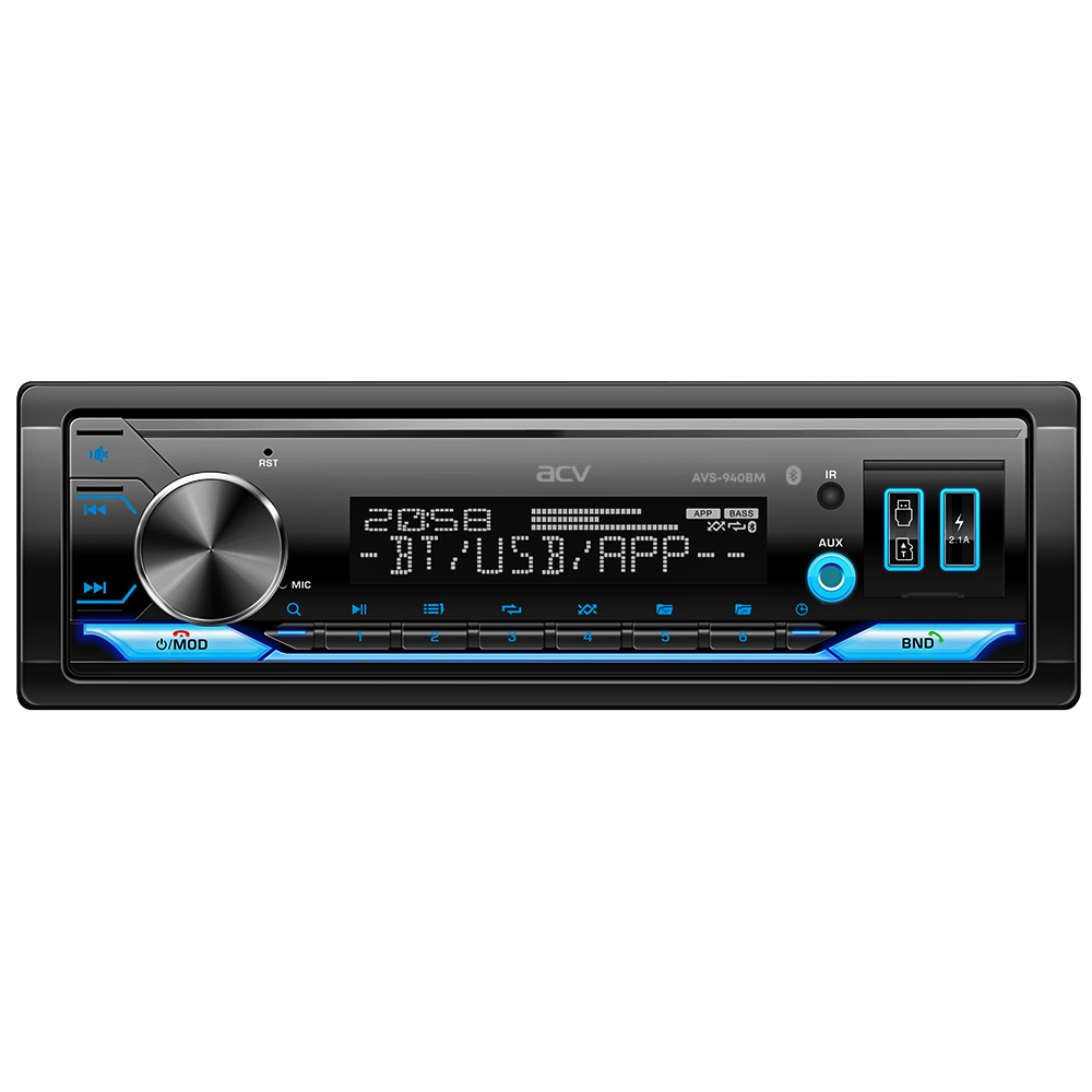 ACV | AVS-940BM| 1din/мультицвет/FM/MP3/USB/BT/SD/FM/4*50/съемн.панель | 1
