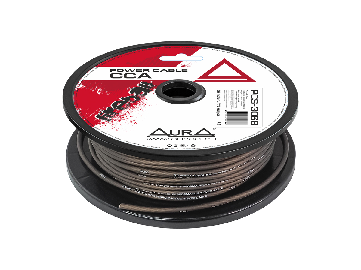 AurA | PCS-306B | 10GA (6мм²), ОПТ КРАТНО БУХТАМ!!! (75м.), цена за 1 метр, черный, бухта 75м. | 1