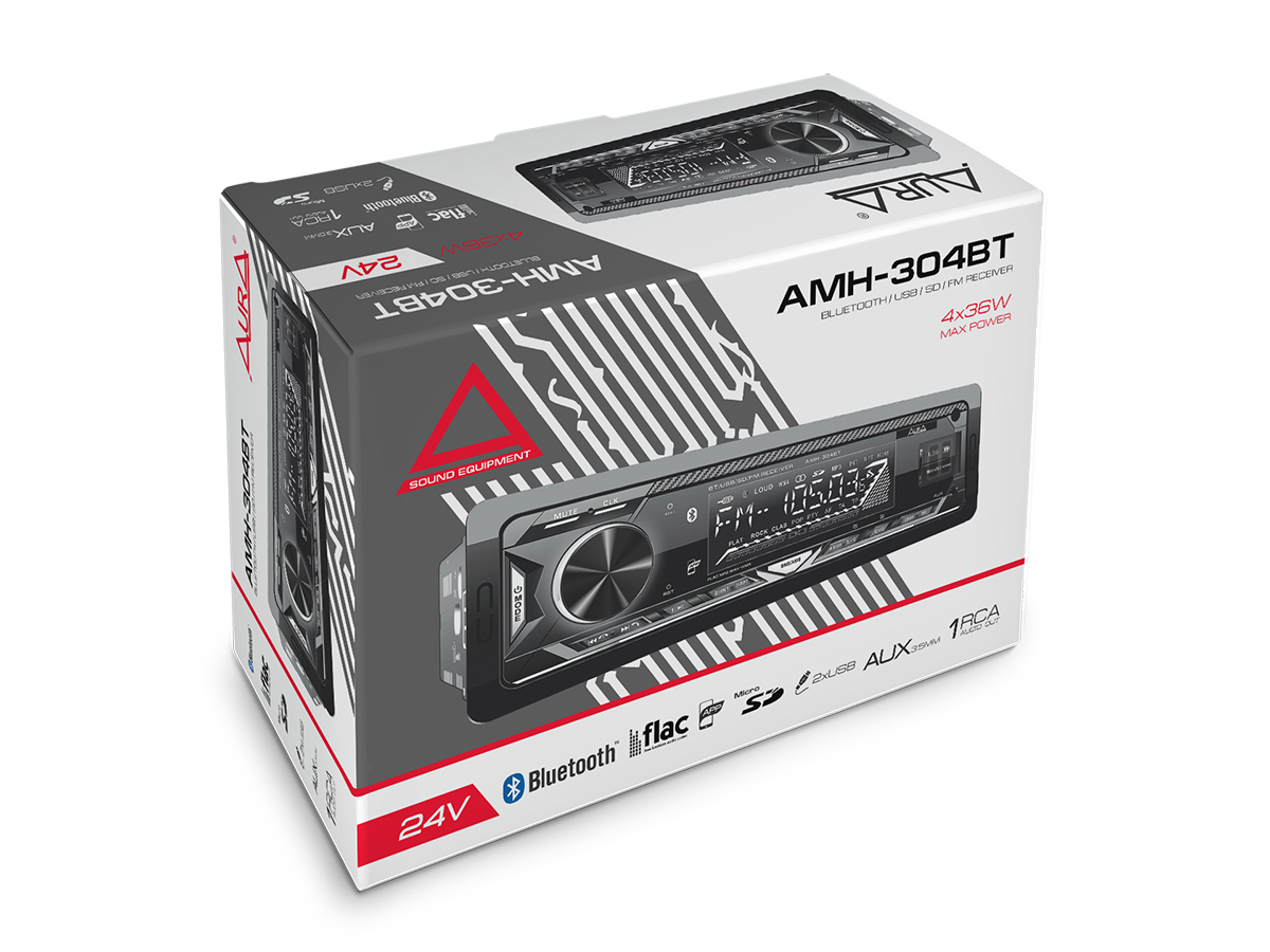 AurA | AMH-304BT | 24V, 4х36w, FLAC, 2xUSB/BT, APP, 1 RCA, белые кнопки | 7
