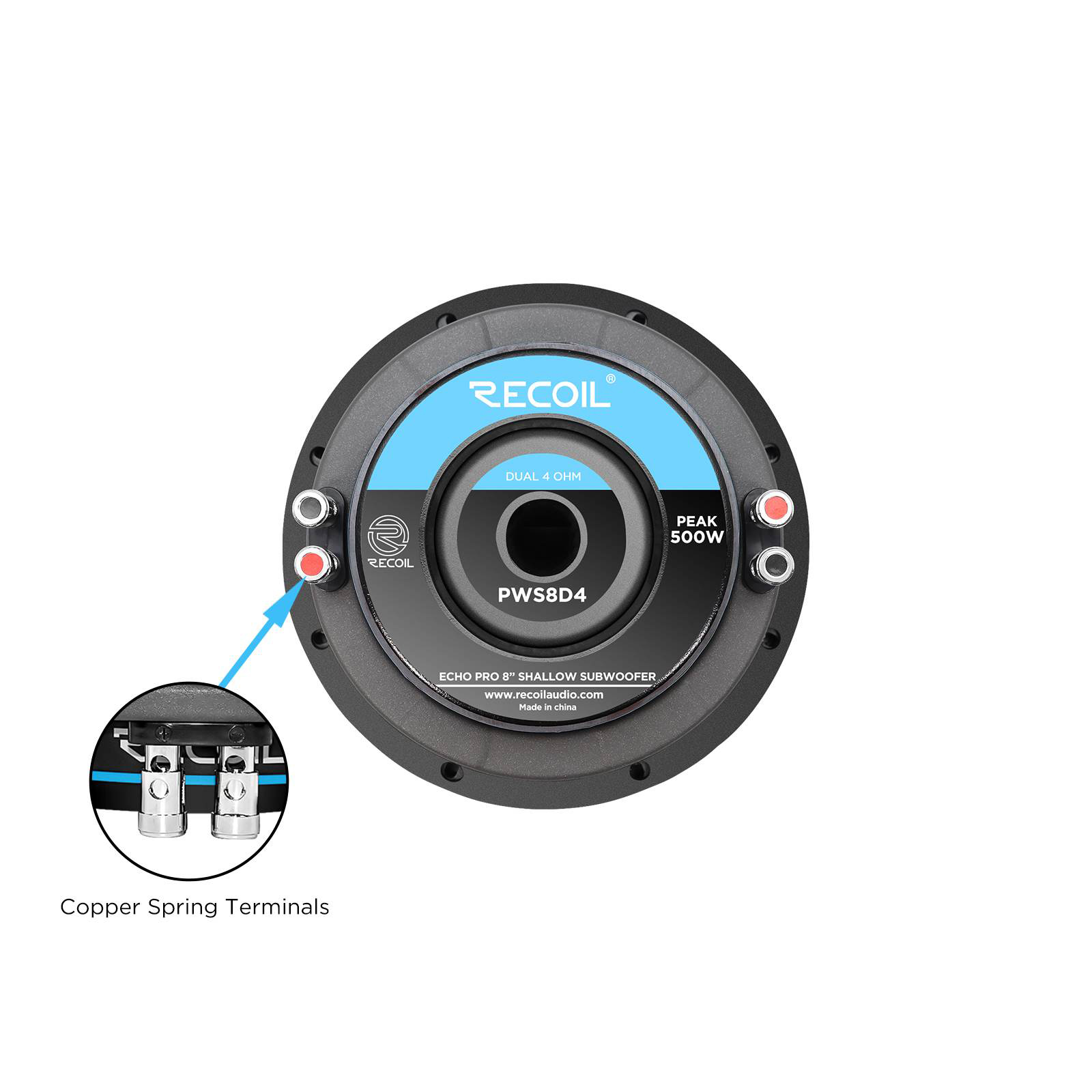 Recoil | PWS8D4 | Сабвуфер плоский, 8"(мм), 4+4Ом, 38-600 Гц, RMS/Peak - 250W/500W | 5