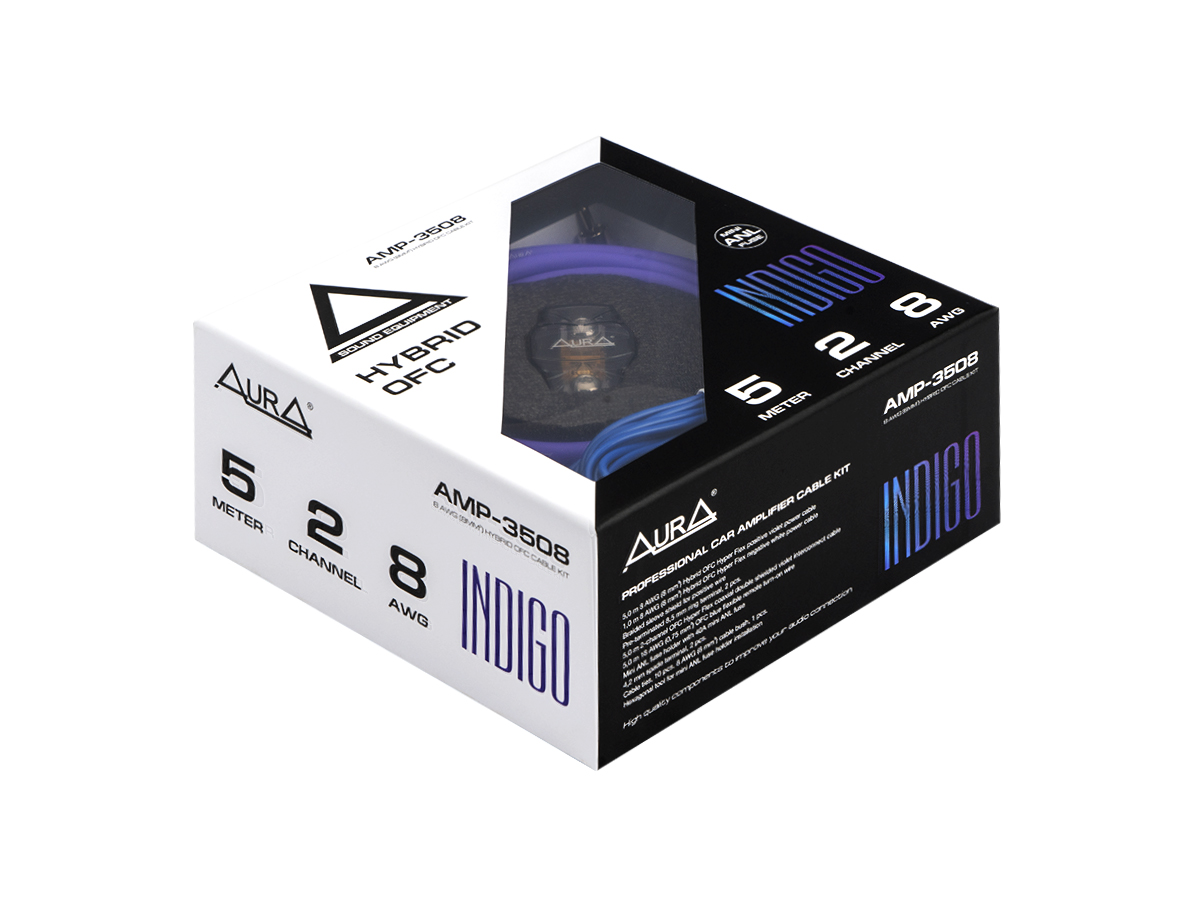 AurA | AMP-3508 | HYBRID-OFC, 2 канала, 8Ga (8мм²), 5 метров, MiniANL 40A, RCA (OFC), шестигранник | превью 1