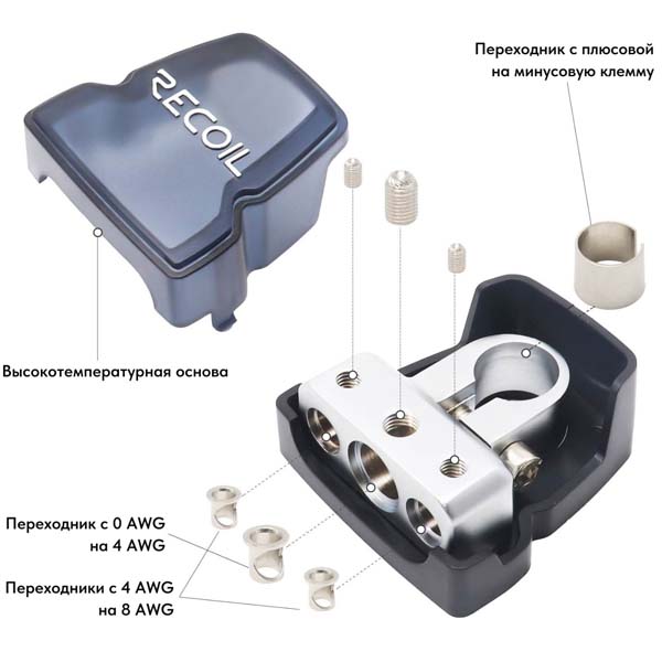 Recoil | PBT-1024 | Клеммы аккумуляторные/1x0/2/4 +2x4/8 Ga, в комплекте 2шт. | 2