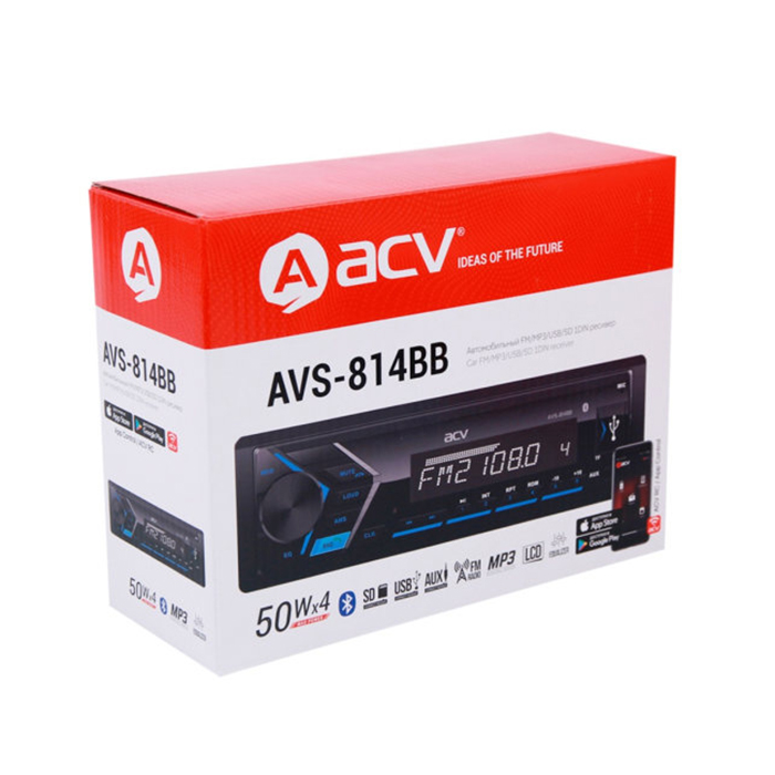 ACV | AVS-814BB | 1din/голубая/Bluetooth/USB/AUX/SD/FM/4*50 | 4