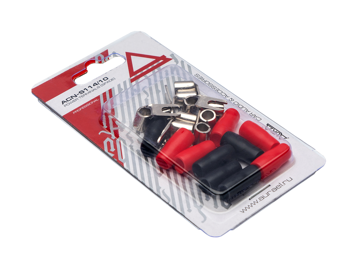 AurA | ACN-S114/10 | Клемма силовя, вилка углов., 4.2мм, 8Ga , 2 красных + 2 черных, Nickel, блист.| превью 2