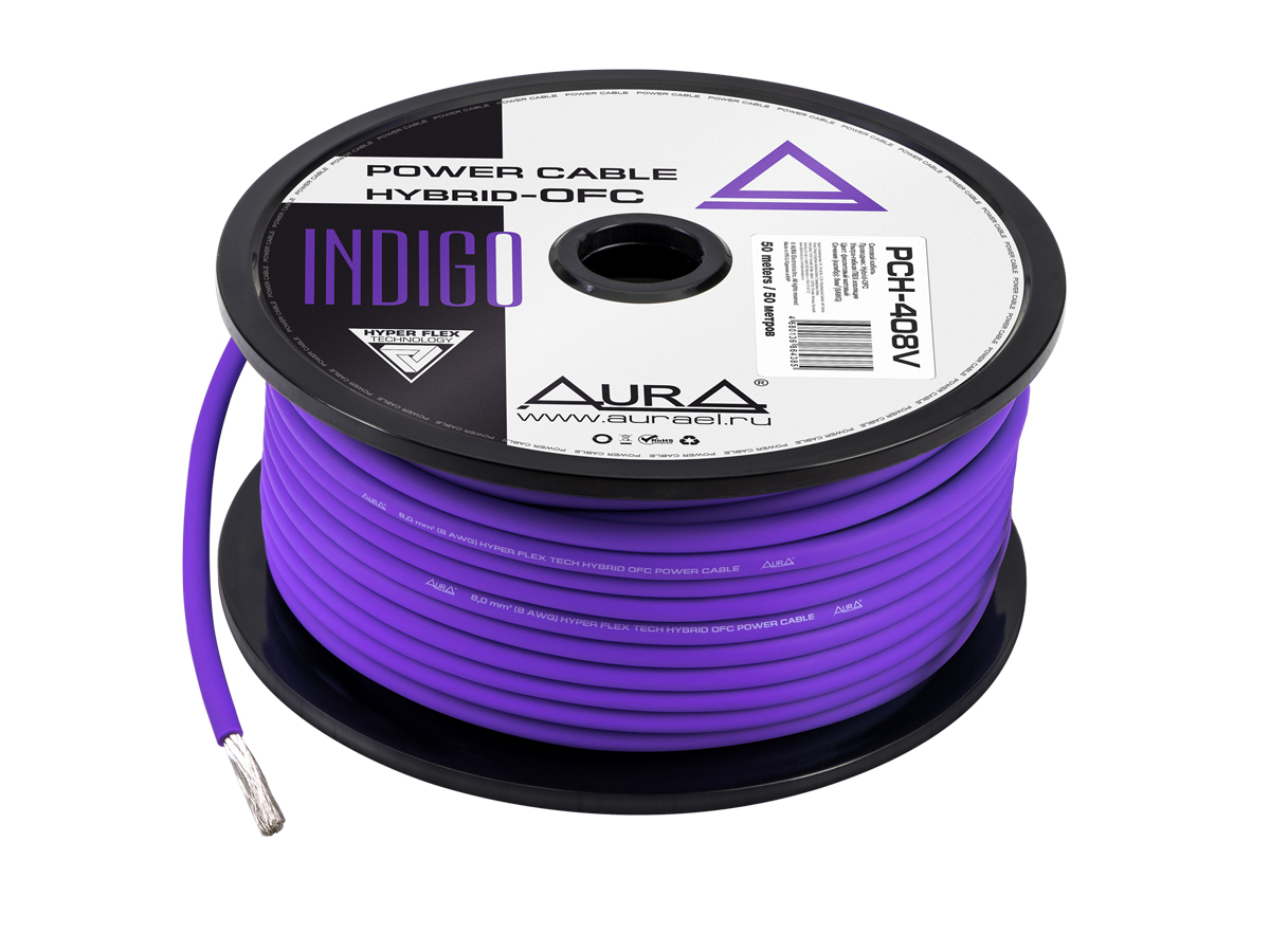 AurA | PCH-408V | 8GA (8мм²), HYBRID-OFC, цена за 1 метр, фиолетовый, бухта 50м. | 1