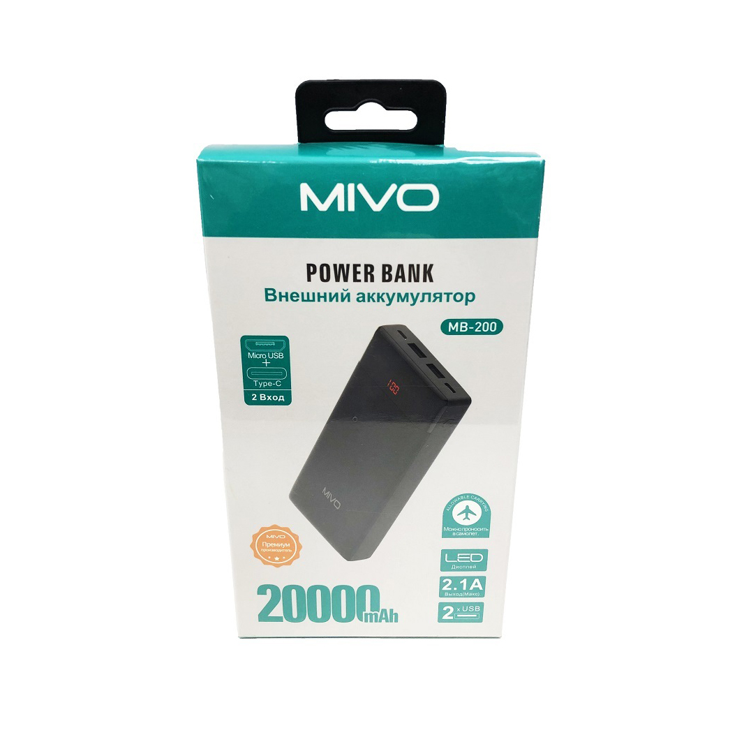 Mivo | MB-200 | Power Bank 20000 мА⋅ч  для зарядки   телефонов, смартфонов, | превью 3