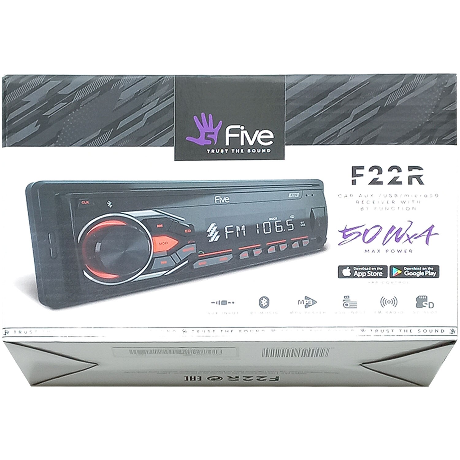 FIVE | F22R | 1din/красная/Bluetooth/USB/AUX/SD/FM/4*50 | 5