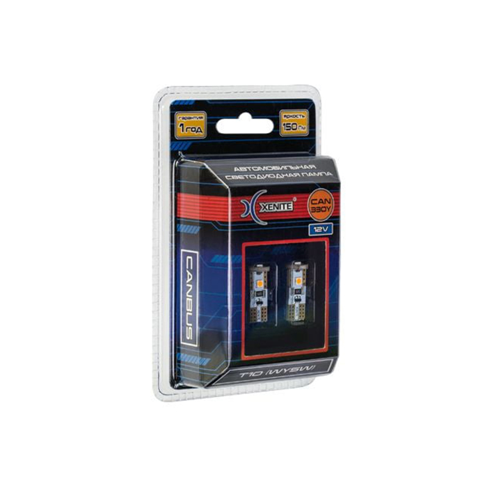 XENITE| T10 W5W  CAN330Y ЖЕЛТАЯ | Диодная лампа БЦ с ОБМАНКОЙ , 150Lm , белая уп.2шт | превью 1