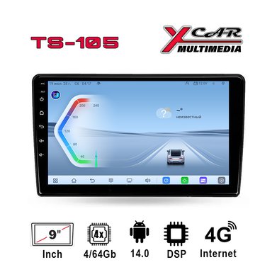 XCar | TS105 9" 4-64| Android 14,DSP. 4G 8 ядер дисплей 9 " Wi-Fi, 2DIN, USB, BT,| 1