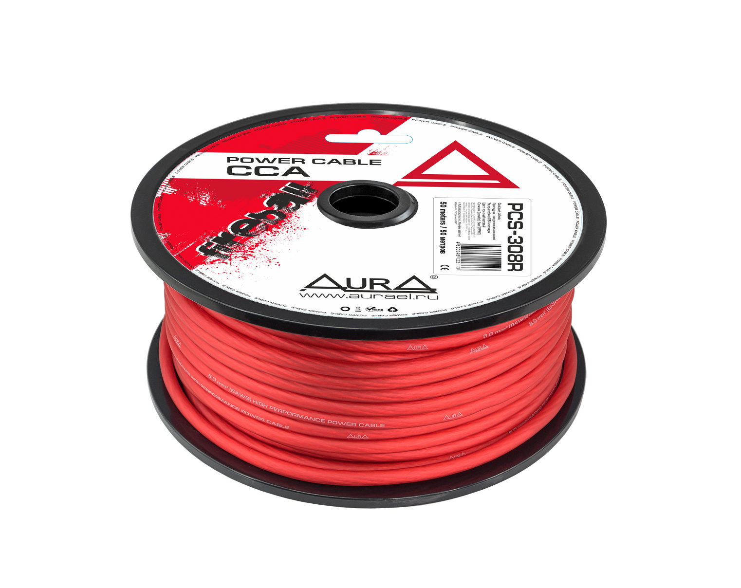 AurA | PCS-308R | 8GA (8мм²), ОПТ КРАТНО БУХТАМ !!! (50м.), цена за 1 метр, красный бухта 50м | 1