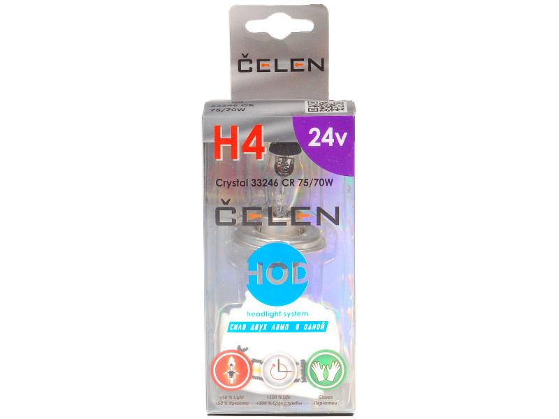 CELEN | H4 33246CR Halogen | Лампа HOD Crystal + 50% H4 24V 75/70W прозрачная БЛИСТЕР | 1