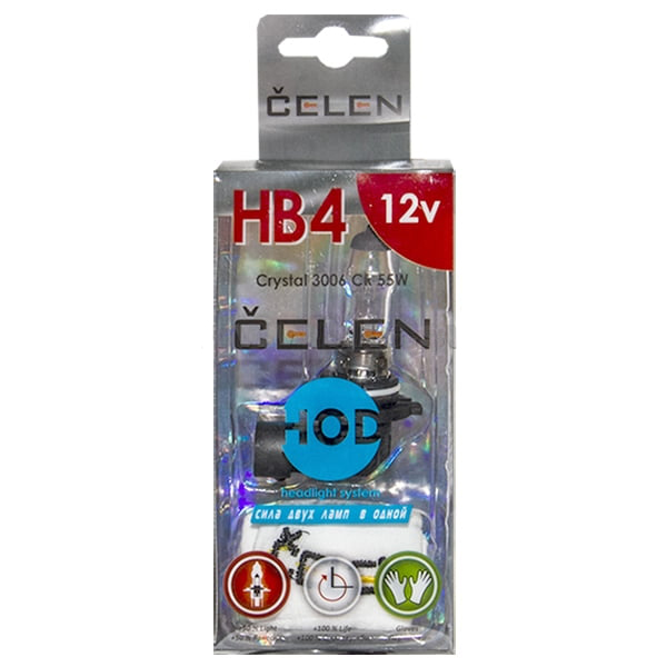 CELEN | HB4 3006CR Halogen | Лампа HOD Crystal + 50% HB4 12V 55W  прозрачная БЛИСТЕР | превью 1