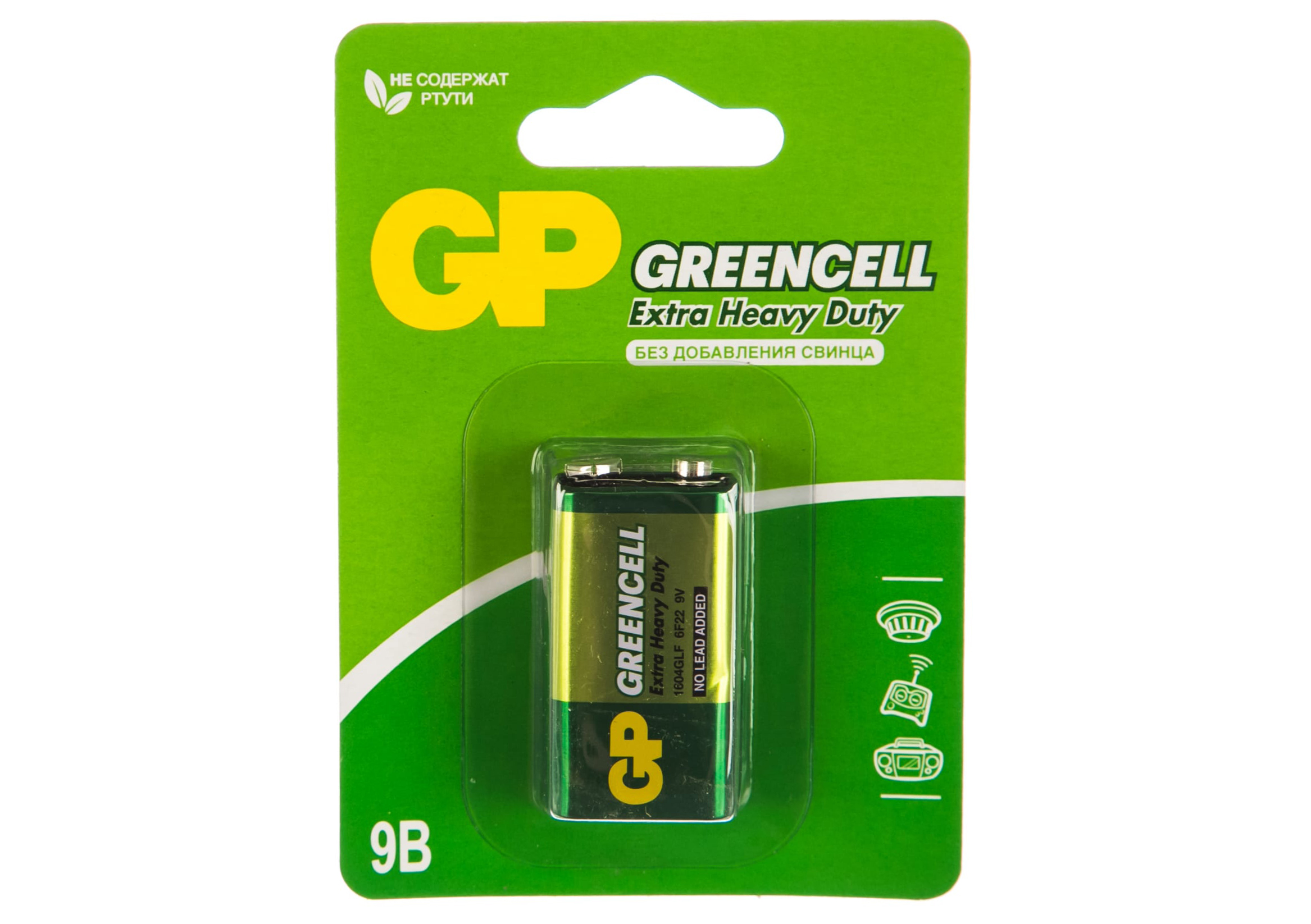 GP | 6F22 G (Крона) | Батарейка Крона Greencell | 1