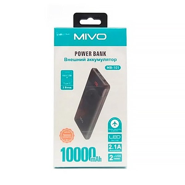 Mivo | MB-101 | Power Bank 10000 мА⋅ч  для зарядки   телефонов, смартфонов, Индикатор заряда | превью 3