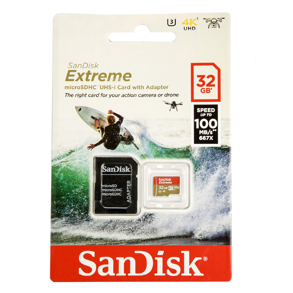 SanDisk | MicroSD 32Gb UHS-I U3 | Карта памяти +адаптер Class 10 Extreme A1 V30 UHS-I U3 | 1