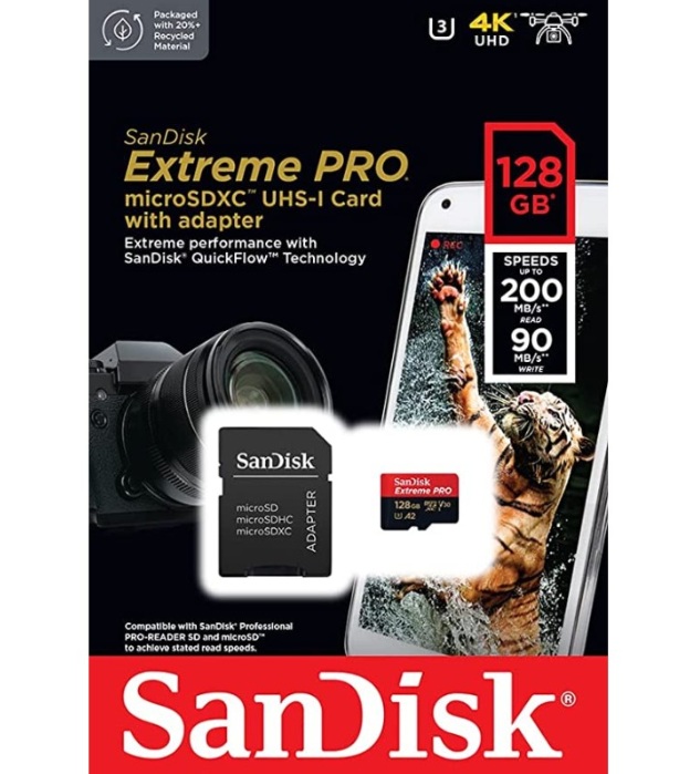 SanDisk | 128Gb | Карта памяти MicroSD128GB Class10 Extreme Pro A2 V30 UHS-I U3 (200 Mb/s)+SDадапт| превью 1