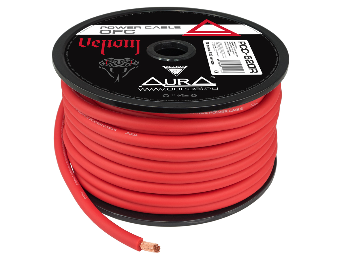 AurA | PCC-520R | 4GA (21мм²) бескислород.медь(OFC), ОПТ КРАТНО 5м; цена за 1 м,красный, БУХТА 25м | 1