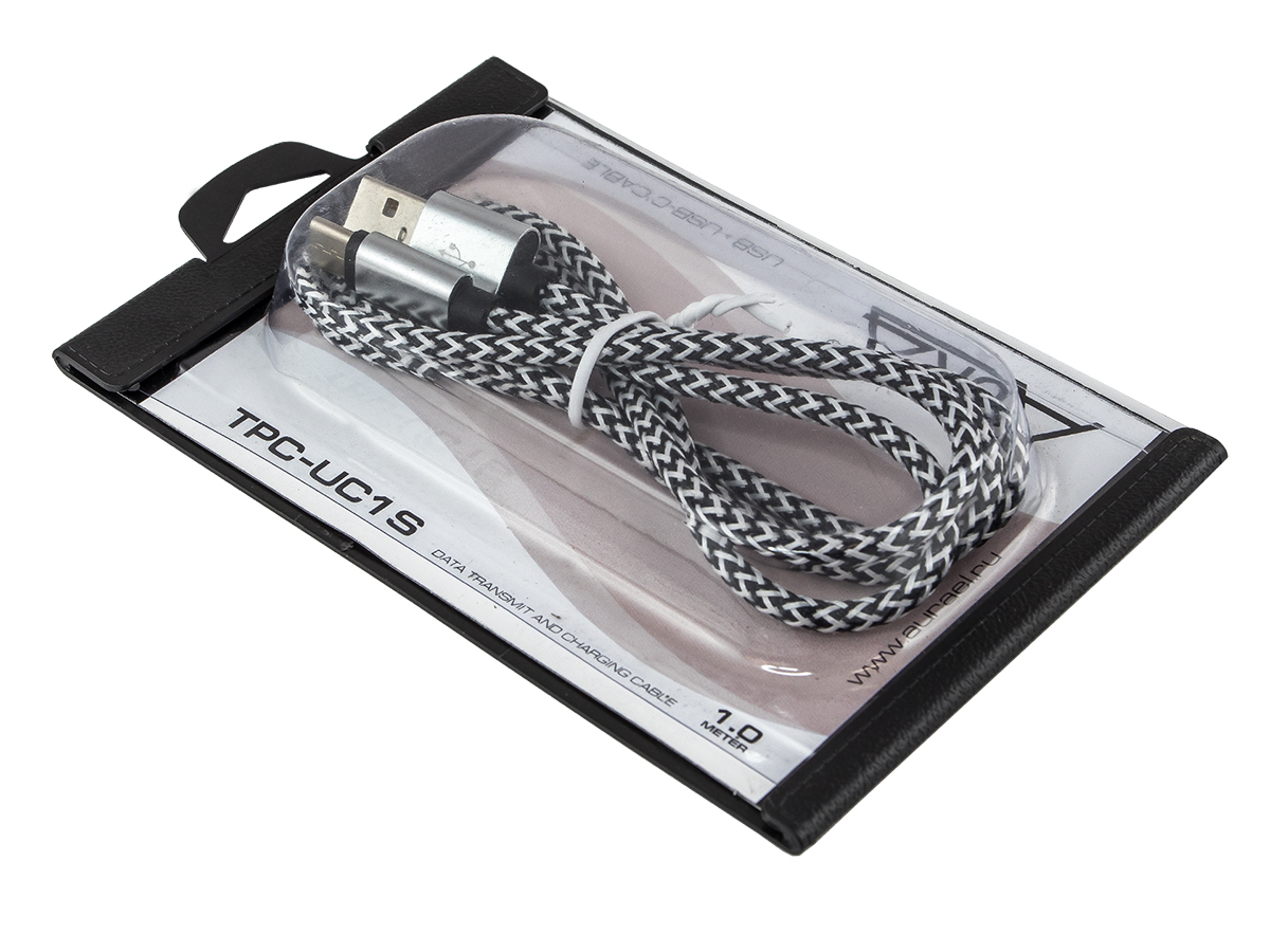 AurA | TPC-UC1S | Кабель USB - USB TYPE C, прямой, 1m, в оплетке, серебро | превью 2