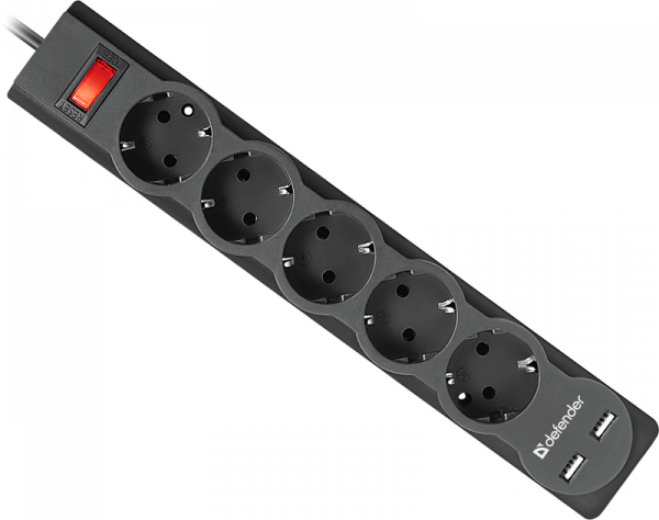 Defender | DFS751 | Сетевой фильтр Defender DFS751 /1.8m / 5 розеток+2xUSB, 2.1A| 1