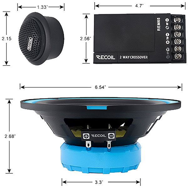 Recoil | REM65 | комп. акустика, 6.5”(165 mm), 2.8 Ом, 60-20000Гц, RMS/Peak - 50W/100W | 8