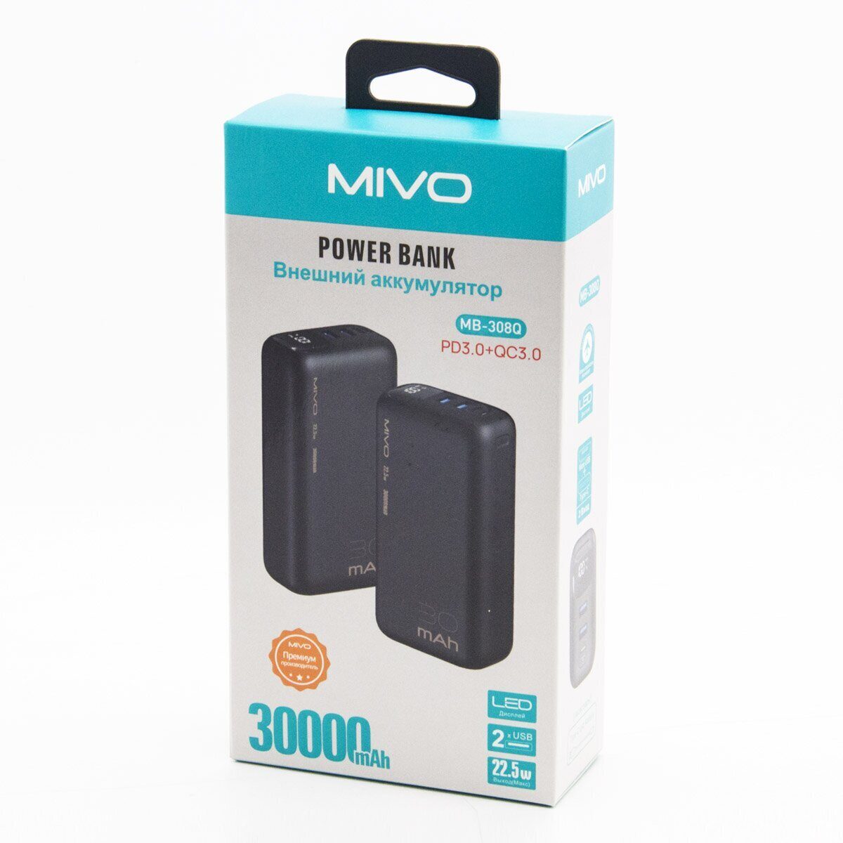 Mivo | MB-308 | Power Bank 30000 мА⋅ч  для зарядки   телефонов, смартфонов, Индикатор заряда | превью 3