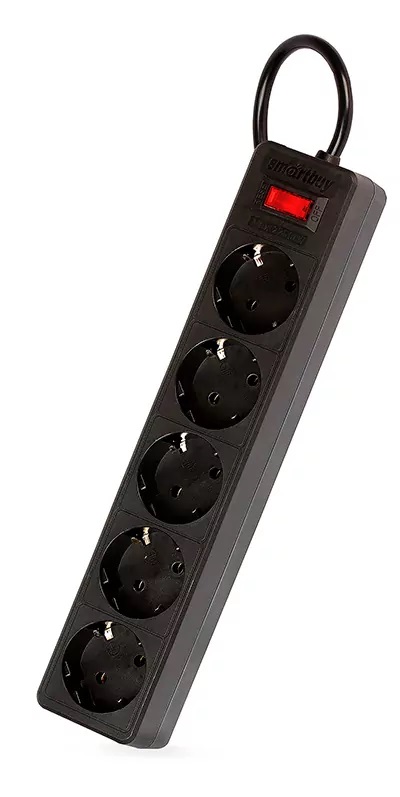 Сетевой фильтр | Smartbuy | 10А, 2200Вт, 5 гнезд, без з/ш, земля, ПВС 3x0,75, 5 м, черный| превью 1