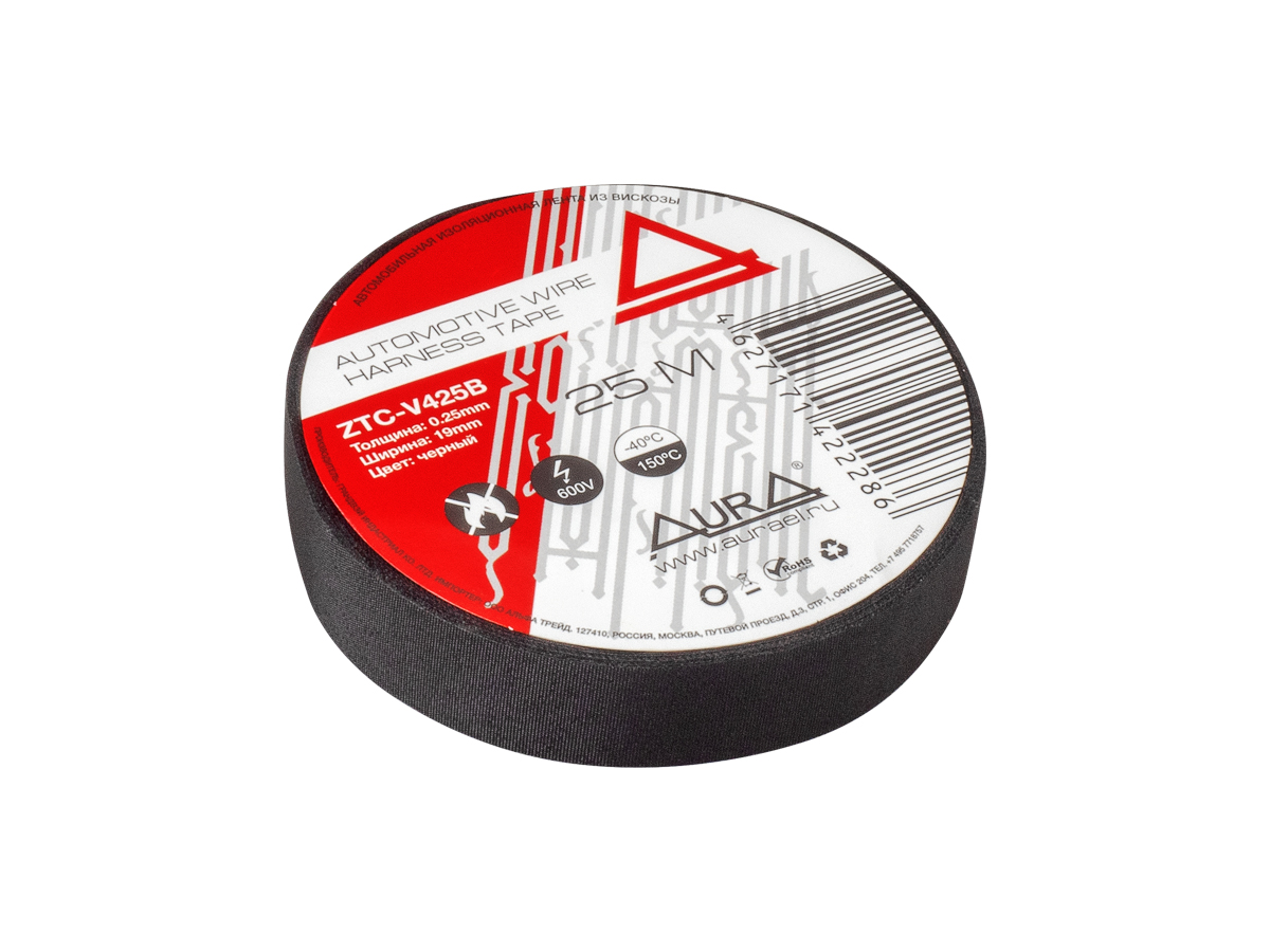 Изолента | AurA ZTC-V425B | изолента (ВИСКОЗА), черная, 250mic x 19mm x 25m | 2