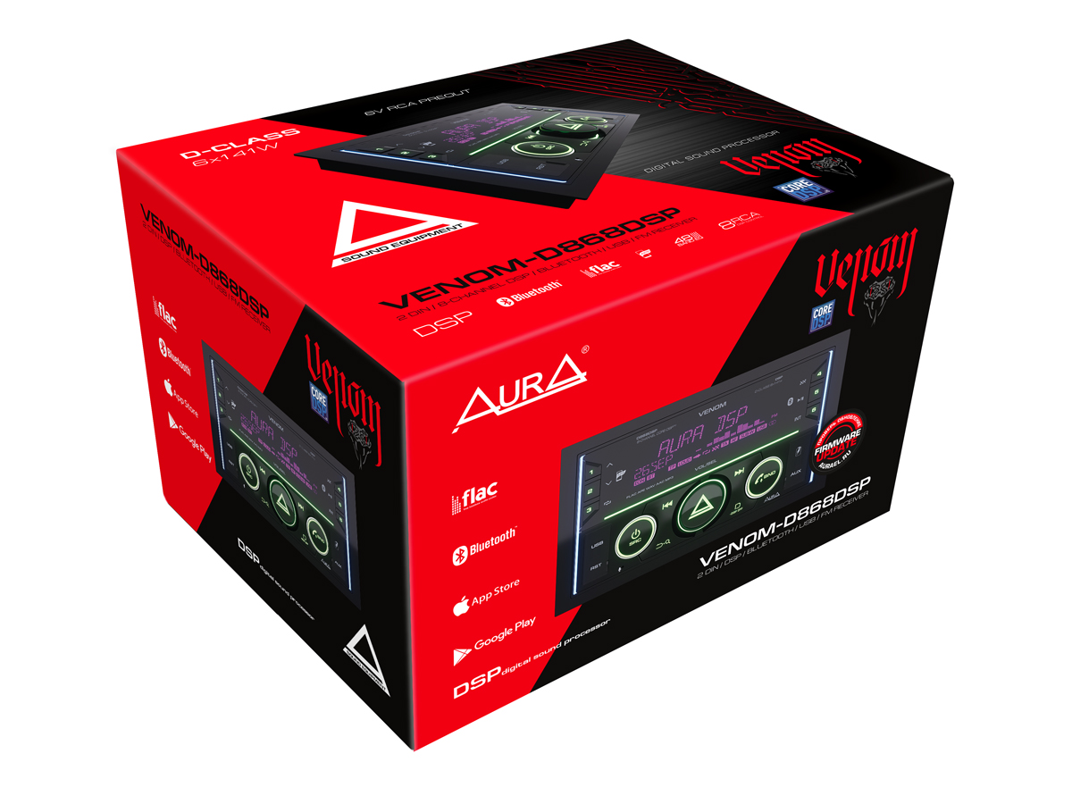 AurA | VENOM-D868DSP | D-CLASS 6х141w, CORE-DSP (8 RCA, 6V), FLAC, BT 5.3, 3-ZONE RGB, D-SWC, ДУ | 9