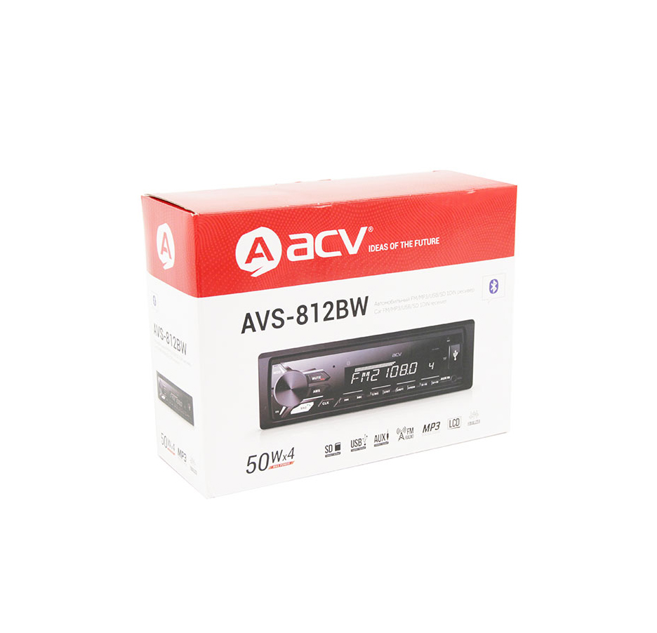 ACV | AVS-812BW | 1din/белая/Bluetooth/USB/AUX/SD/FM/4*50 | 4