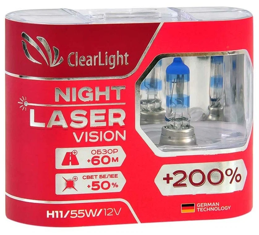 ClearLight | Night Laser Vision H11 | +200%, 12V-55W Блистер 2 штуки | 2