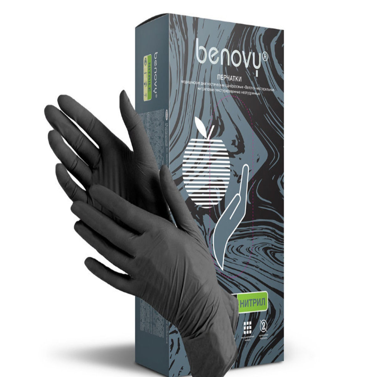 GRASS | Перчатки BENOVY | Перчатки нитриловые, в упаковке размер L/50 пар. ЧЕРНЫЕ превью 2
