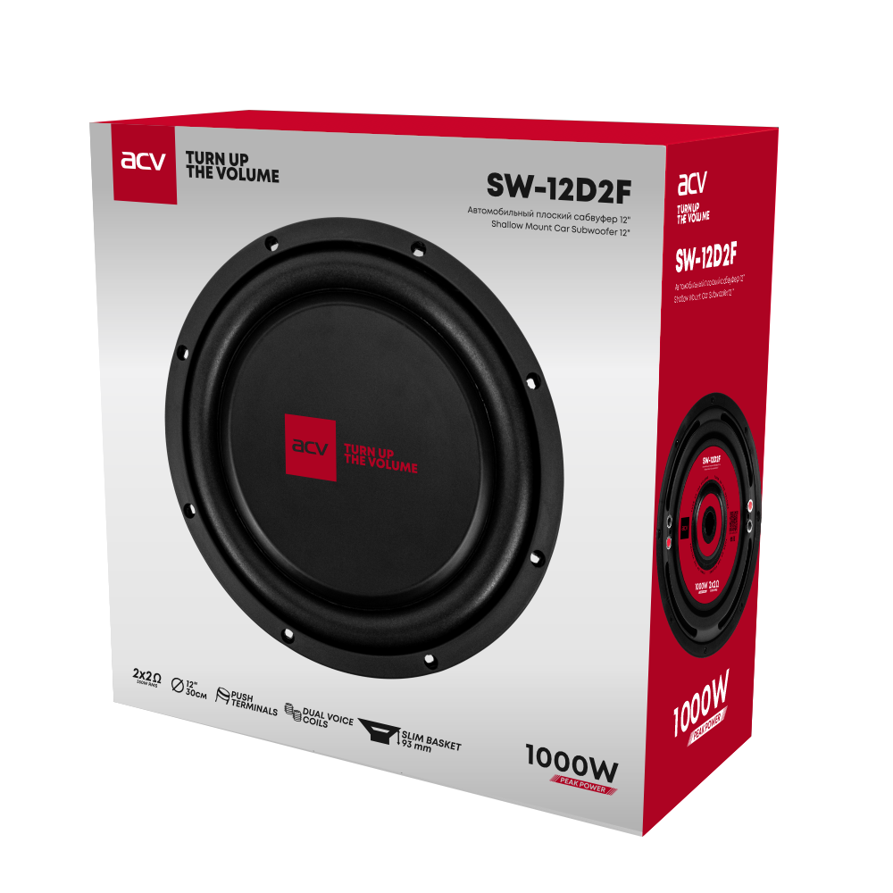ACV | SW-12D2F SLIM | Сабвуфер 30см/ RMS 350Wt/2+2Om/SPL88Дб | 4