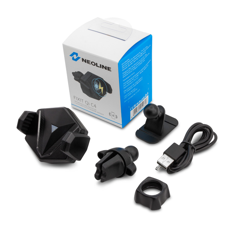 Neoline| Fixit Qi С4 | Держатель для смартфона с беспроводной зарядкой, магнитный, 2 крепления| 4