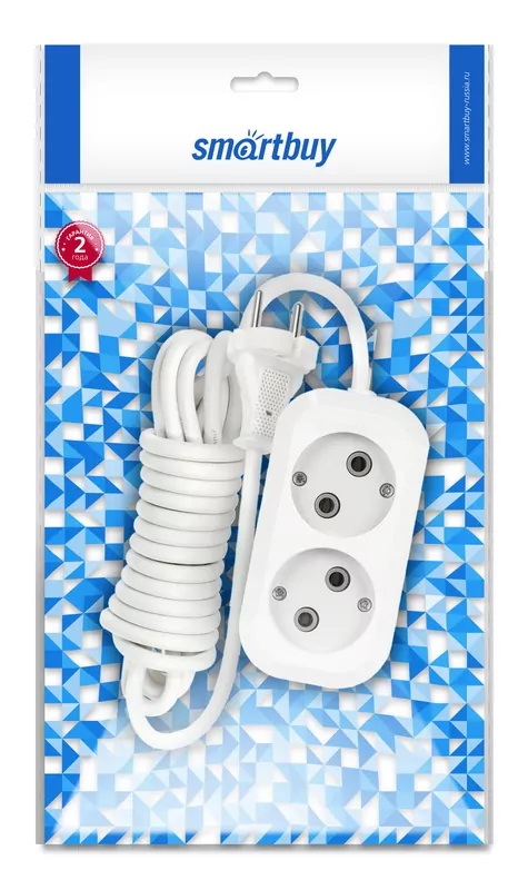 Удлиннитель | Smartbuy | Удлинитель Smartbuy, 2 гнезда 2 метра 10А/2,2кВт без заземления ПВС 2х1,0| 3