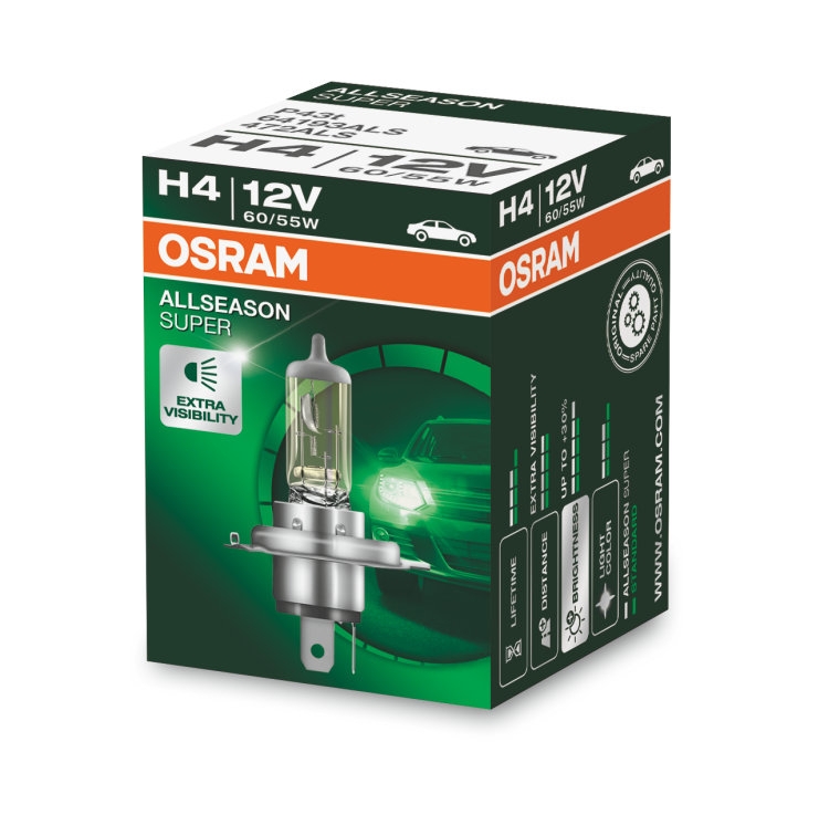 OSRAM | H4 64193 ALS | Лампа H4 ALLSEASON 12V 60/55W комплект 1шт. | 1