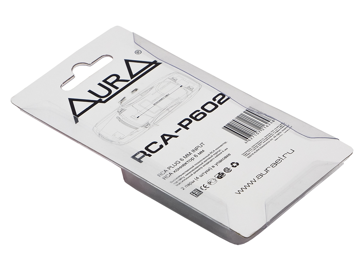 AurA | RCA-P602 | RCA - коннектор для кабеля до 6 мм, 2 красных + 2 черных, блистер | 4