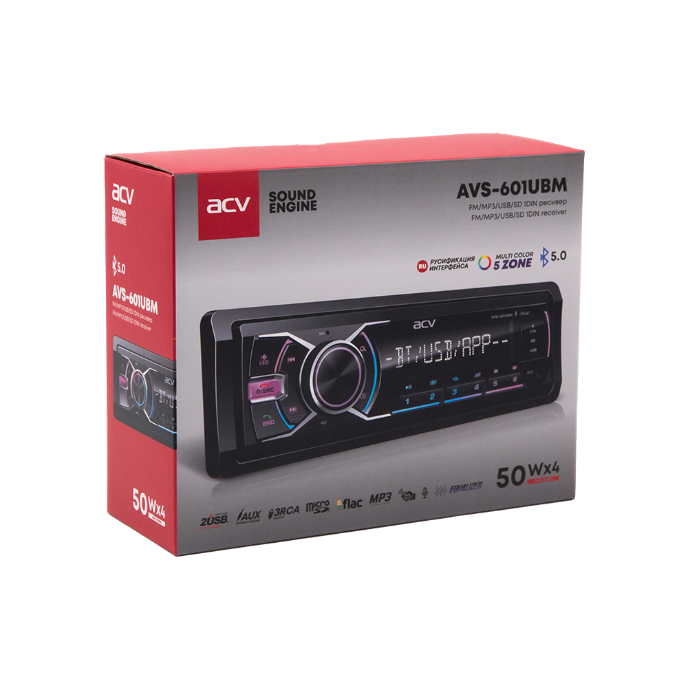 ACV | AVS-601UBM | мультицвет/USB/SD /FM/AUX , 5 зон подсветки | 10