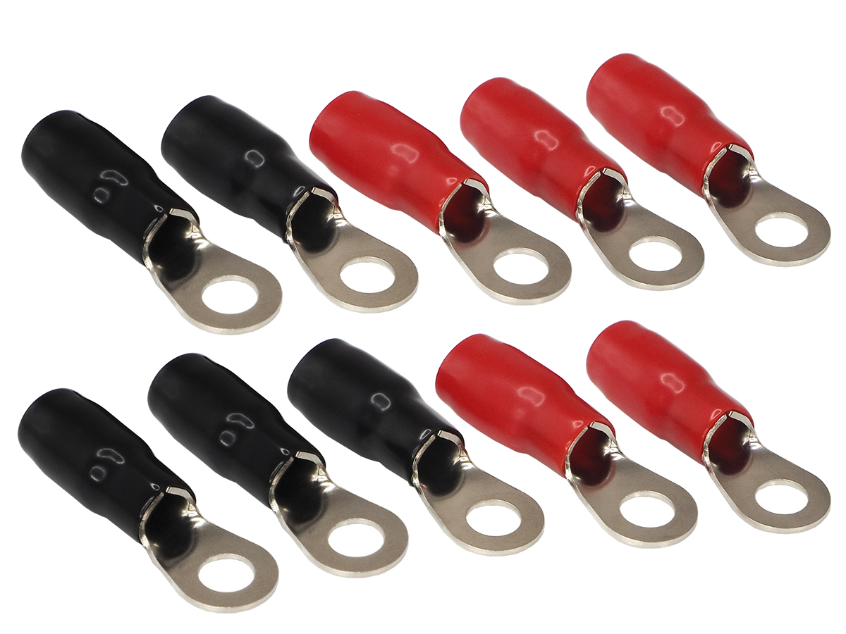 AurA | ACN-R208/10 | Клемма силовая, кольцевая, 8 мм, 4Ga, 5 красных + 5 черных, Nickel, блистер | превью 1