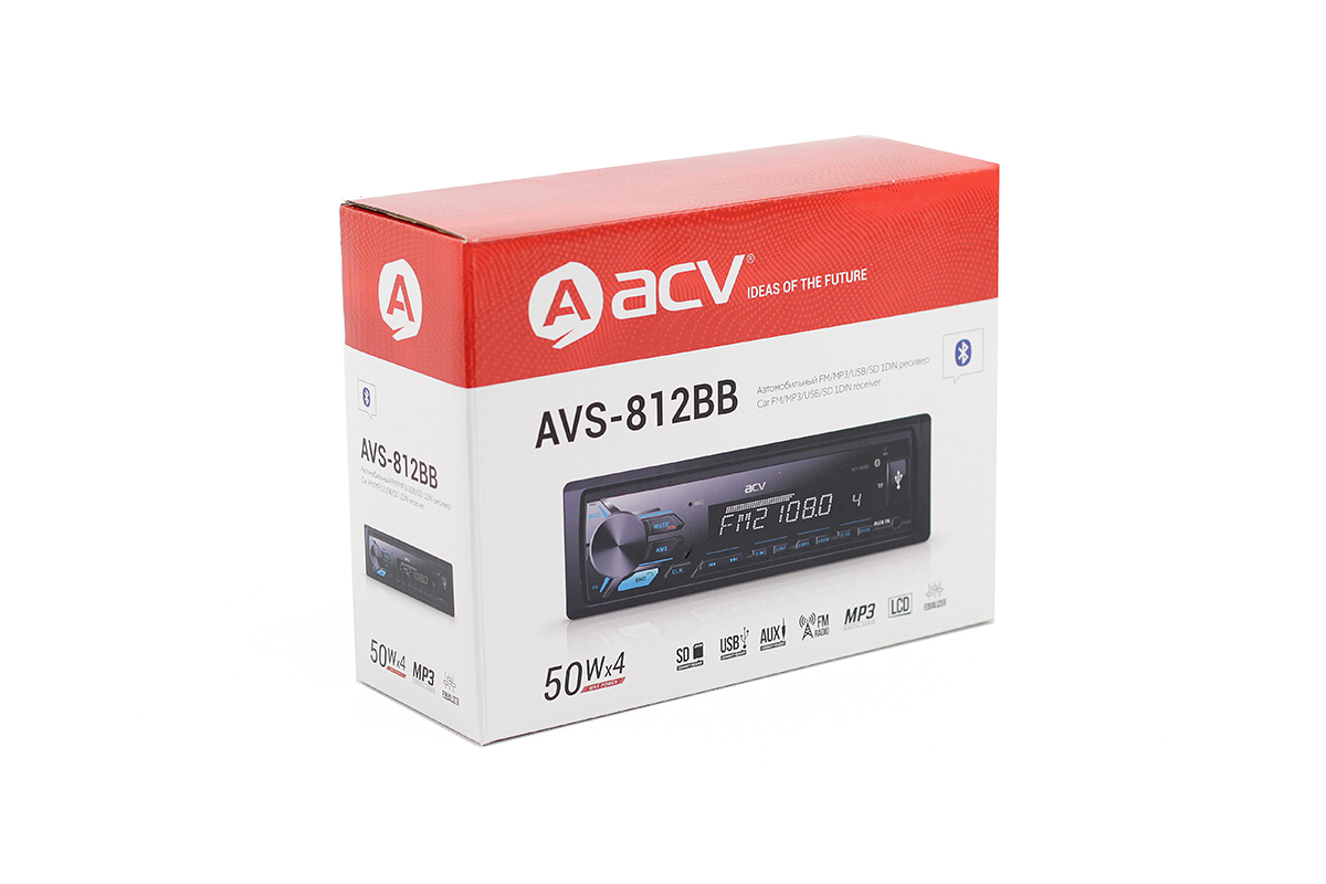 ACV | AVS-812BB | 1din/голубая/Bluetooth/USB/AUX/SD/FM/4*50 | 4